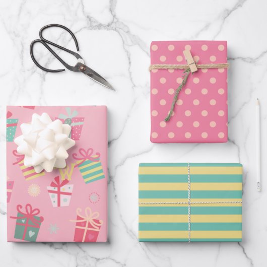 Cute Retro Pink Cadeaus Holiday Kerstmis Inpakpapier Vel (Voorkant)