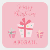 Cute Retro Pink Cadeaus Holiday Kerstmis Vierkante Sticker (Voorkant)
