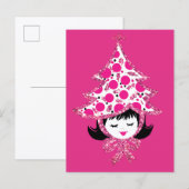 Cute Retro Pink Christmas Girl with Tree Hat Feestdagenkaart (Voorkant / Achterkant)