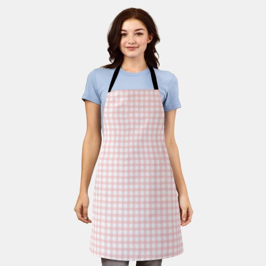 Cute Retro Pink Gingham Plaid pattern Schort (Gedragen)