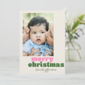 Cute Retro Pink Green Aangepast Fotografie Kerstmi Feestdagenkaart (Staand voorkant)