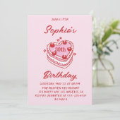 Cute Retro Pink Heart Cake 30th Birthday Party Kaart (Staand voorkant)