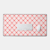 Cute Retro Pink Heart Gingham Plaid pattern Bureaumat (Keyboard & Muis)