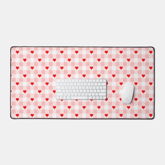Cute Retro Pink Heart Gingham Plaid pattern Bureaumat (Keyboard & Muis)