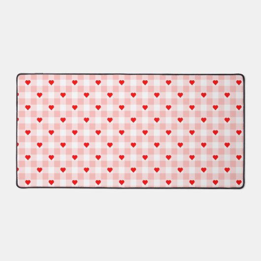 Cute Retro Pink Heart Gingham Plaid pattern Bureaumat (Voorkant)
