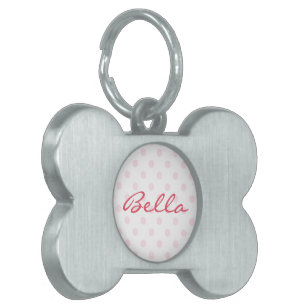 Cute Retro Pink Polka Dots Cat Dog Kat Pup Name Huisdieren Naamplaatje