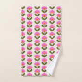 Cute Retro Pink Scandinavian Flower Art Patroon Bad Handdoek (Handdoek)