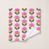 Cute Retro Pink Scandinavian Flower Art Patroon Bad Handdoek (Wasdoekje)