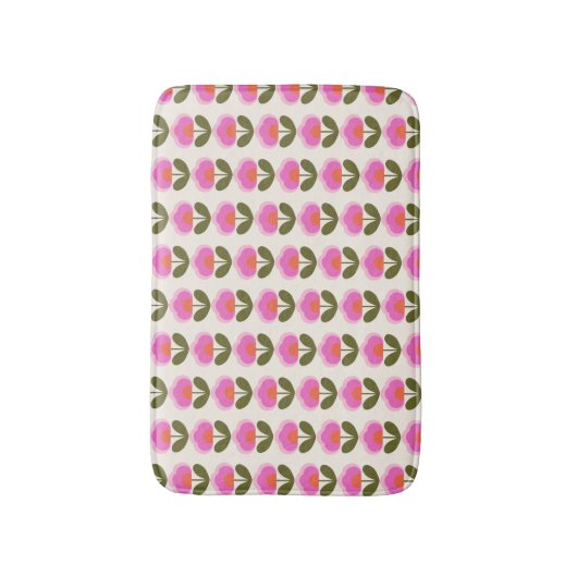 Cute Retro Pink Scandinavian Flower Art Patroon Badmat (Voorkant Verticaal)