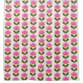 Cute Retro Pink Scandinavian Flower Art Patroon Douchegordijn (Voorkant)