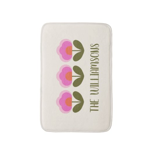 Cute Retro Pink Scandinavian Flower Personalized Badmat (Voorkant Verticaal)