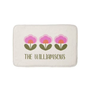 Cute Retro Pink Scandinavian Flower Personalized Badmat