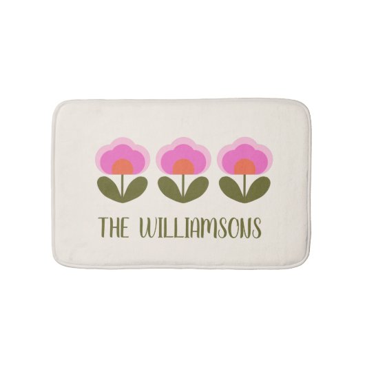 Cute Retro Pink Scandinavian Flower Personalized Badmat (Voorkant)