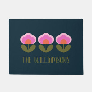 Cute Retro Pink Scandinavian Flower Personalized Deurmat