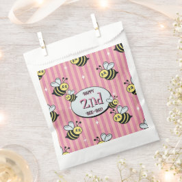 Cute Retro Pink Striped Bumblebee Birthday Bedankzakje
