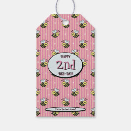 Cute Retro Pink Striped Bumblebee Birthday Cadeaulabel