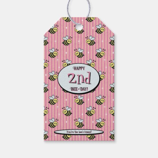 Cute Retro Pink Striped Bumblebee Birthday Cadeaulabel (Voorkant)