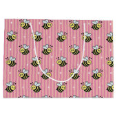 Cute Retro Pink Striped Bumblebee Birthday Groot Cadeauzakje (Achterkant)