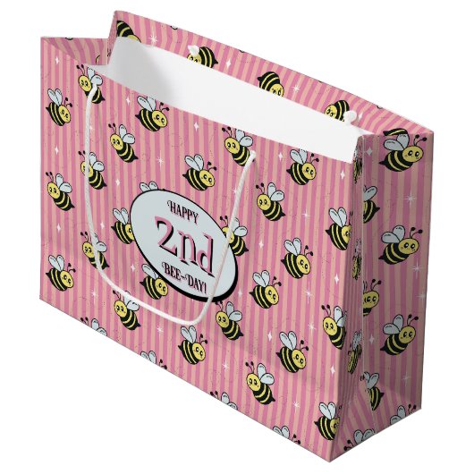 Cute Retro Pink Striped Bumblebee Birthday Groot Cadeauzakje (Voorkant Gekanteld)
