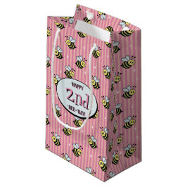 Cute Retro Pink Striped Bumblebee Birthday Klein Cadeauzakje