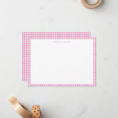 Cute Retro Pink White Gingham Plaid Personalized Notitiekaartje (Voorkant / Achterkant in situ)