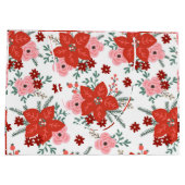 Cute Retro Poinsettia Flower Pattern Kerstmis Groot Cadeauzakje (Achterkant)