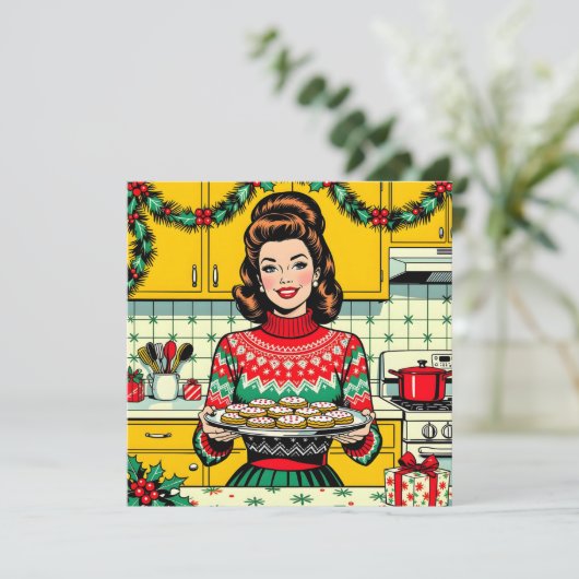 Cute Retro Pop Art Personalized Christmas Kaart (Staand voorkant)