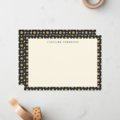 Cute Retro Pop Flower Black en Gold Personalized Notitiekaartje (Voorkant / Achterkant in situ)