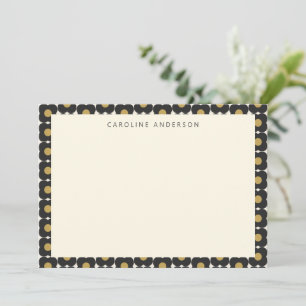 Cute Retro Pop Flower Black en Gold Personalized Notitiekaartje