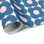 Cute Retro Pop Flower Pattern | Blauw en roze Cadeaupapier (Rol Hoek)