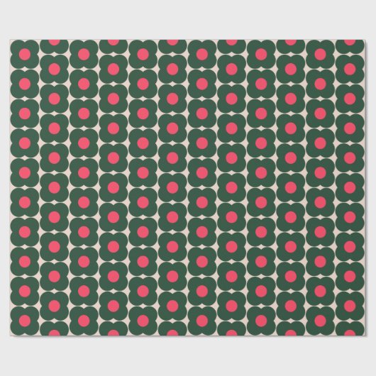 Cute Retro Pop Flower Pattern | Kerstgroen Cadeaupapier (Vlak)