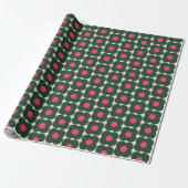 Cute Retro Pop Flower Pattern | Kerstgroen Cadeaupapier (Uitgerold)