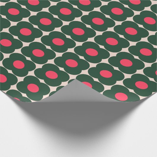Cute Retro Pop Flower Pattern | Kerstgroen Cadeaupapier (Hoek)