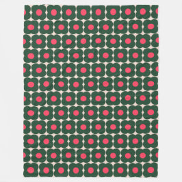 Cute Retro Pop Flower Pattern | Kerstgroen Fleece Deken
