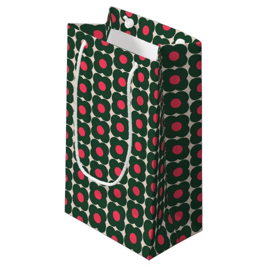 Cute Retro Pop Flower Pattern | Kerstgroen Klein Cadeauzakje (Voorkant Gekanteld)
