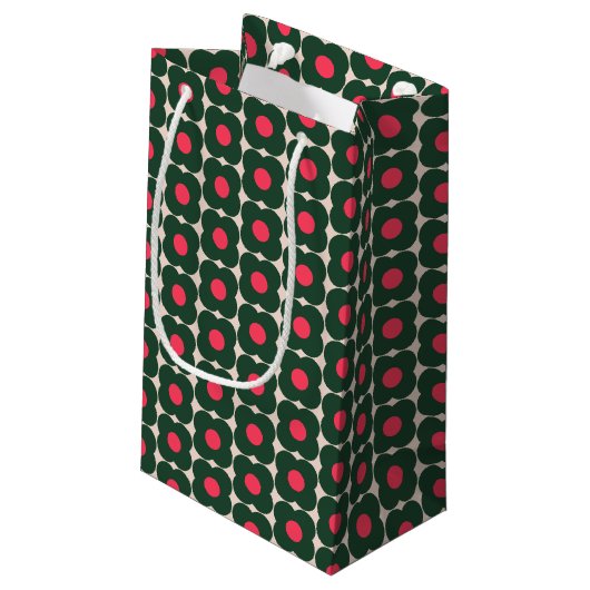 Cute Retro Pop Flower Pattern | Kerstgroen Klein Cadeauzakje (Achterkant Gekanteld)