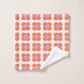 Cute Retro Pop Flower Pattern Roze en Oranje Bad Handdoek (Wasdoekje)
