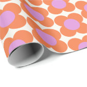 Cute Retro Pop Flower Pattern Roze en Oranje Cadeaupapier (Rol Hoek)