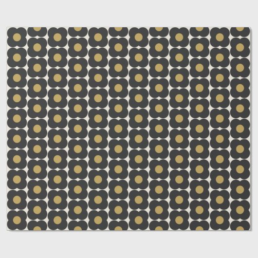 Cute Retro Pop Flower Pattern | Zwart en goud Cadeaupapier (Vlak)