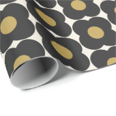 Cute Retro Pop Flower Pattern | Zwart en goud Cadeaupapier (Rol Hoek)