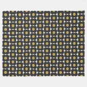 Cute Retro Pop Flower Pattern | Zwart en goud Fleece Deken (Voorkant (Horizontaal))
