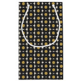 Cute Retro Pop Flower Pattern | Zwart en goud Klein Cadeauzakje (Achterkant)