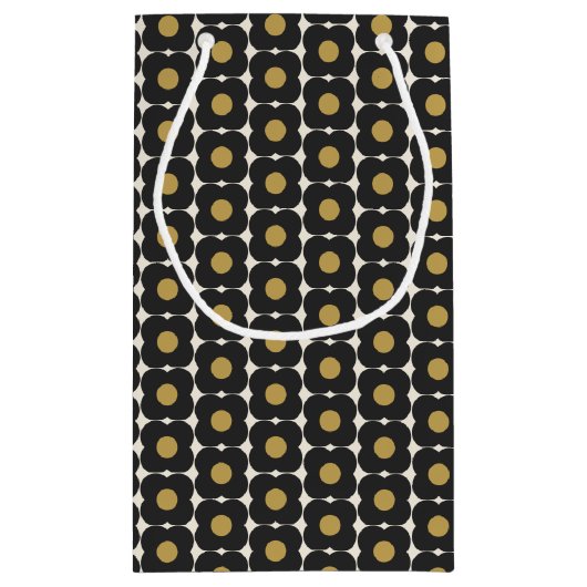 Cute Retro Pop Flower Pattern | Zwart en goud Klein Cadeauzakje (Achterkant)
