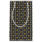 Cute Retro Pop Flower Pattern | Zwart en goud Klein Cadeauzakje (Voorkant)