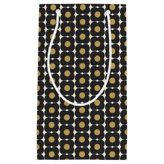 Cute Retro Pop Flower Pattern | Zwart en goud Klein Cadeauzakje (Voorkant)