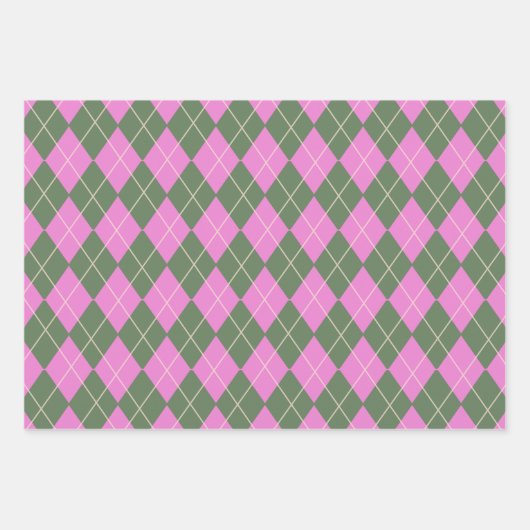 Cute Retro Preppy roze en Green Argyle Pattern Inpakpapier Vel (Voorkant 3)