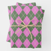 Cute Retro Preppy roze en Green Argyle Pattern Inpakpapier Vel (In situ)