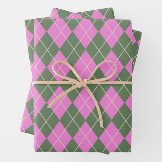 Cute Retro Preppy roze en Green Argyle Pattern Inpakpapier Vel (In situ)