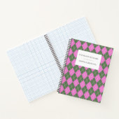 Cute Retro Preppy roze Green Argyle gepersonalisee Notitieboek (Binnen)