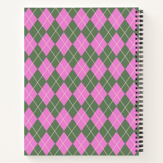 Cute Retro Preppy roze Green Argyle gepersonalisee Notitieboek (Achterkant)